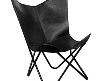 Chaise papillon en cuir fabriquée à la main, 100 % fait main, cadre en fer, chaise longue pour la maison, salon, décoration, chaise, cadeaux personnalisés