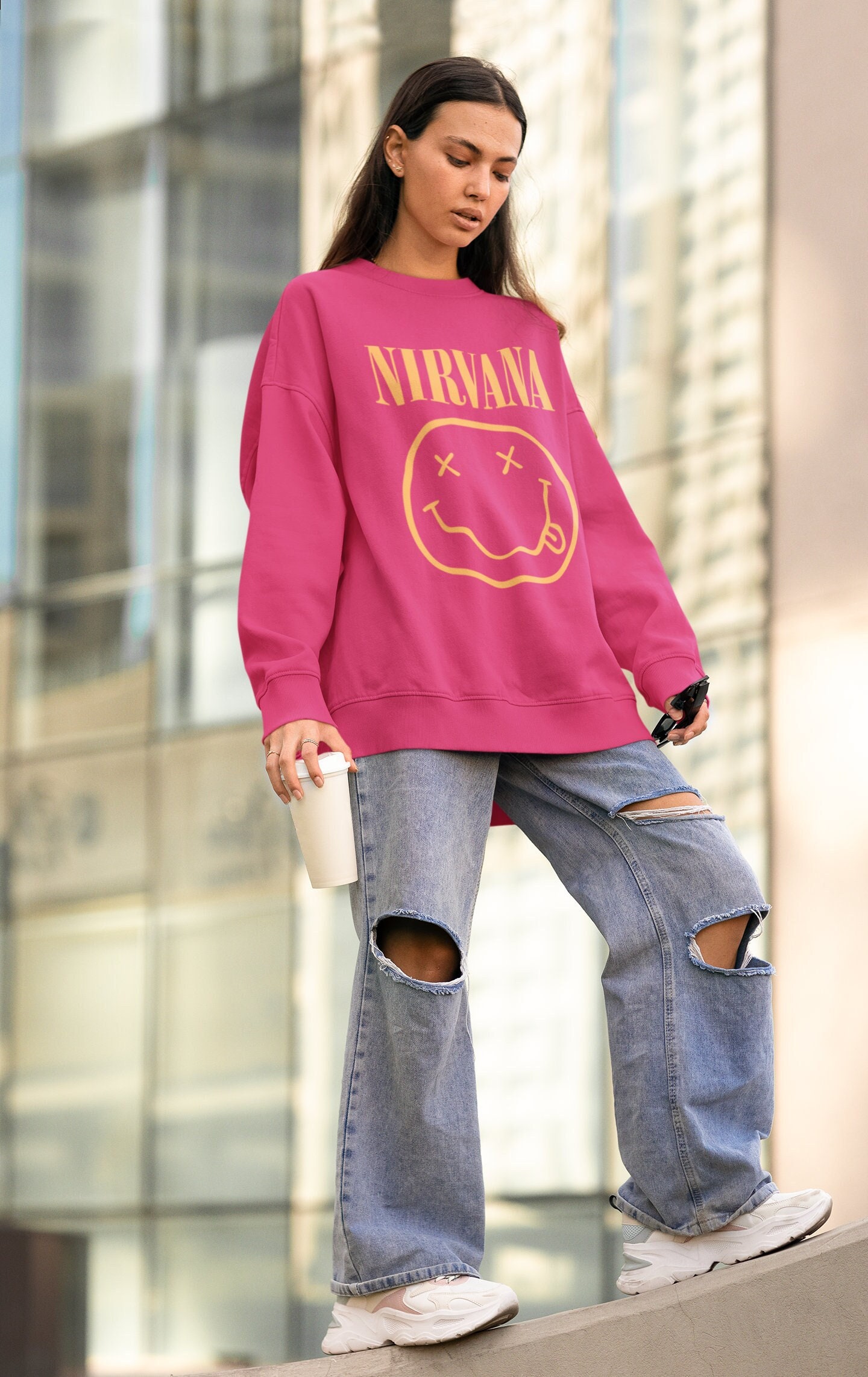Nirvana Sweatshirt Hot Pink Etsy UK