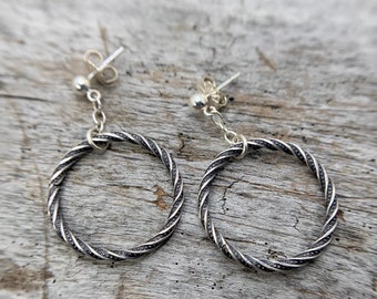 Circle Earring, Twisted Wire Earring, Oxidized Earring, Sterling Silver earring, Dangle Earring, Drop Earring, Hoop Earring