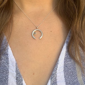 Half Moon Necklace, Gray Diamond Necklace, Adjustable Silver Necklace, Gray Diamond, Silver Necklace