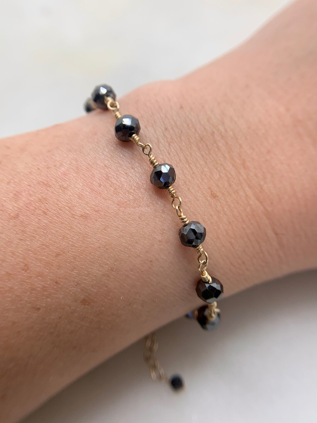 Black Diamond Bracelet, Faceted Diamonds, Black Diamond Jewelry, Wire