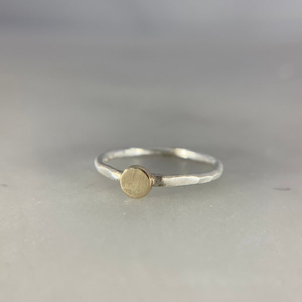 14K yellow gold disc on sterling silver band