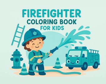 Firefighter Coloring Book for Kids – 20 Page Activity, Firetrucks (Digital Download)