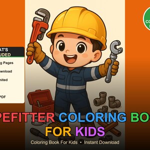 Pipefitter Coloring Book for Kids Printable PDF | Trades Coloring Pages | Instant Download Gift for Boys Girls Ages 4-8