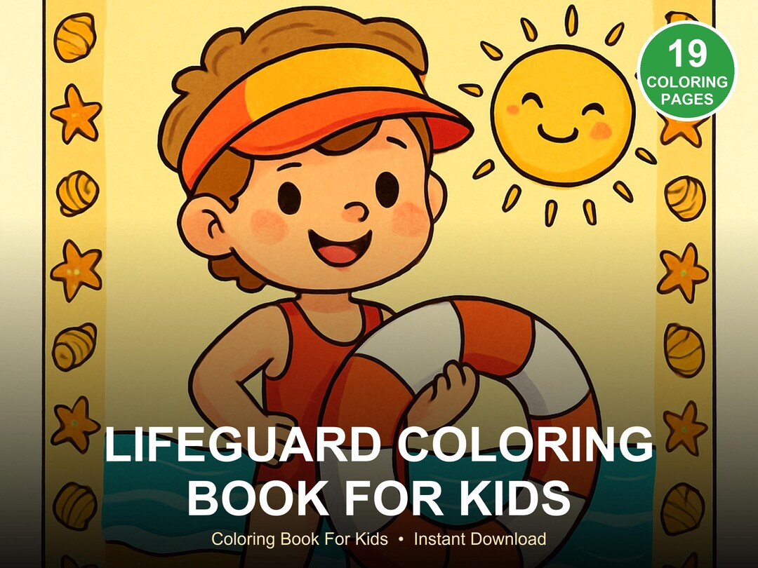Lifeguard Coloring Book Kids Printable PDF 20 Pages Beach Summer ...