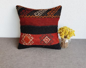 Vintage Turkish Kilim Pillow , 16x16 Kilim Cushion | Bench Case | Nomadic Pillow | Oriental Pillow Case | Wholesale Pillow |