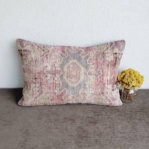 Vintage Turkish Rug Lumbar Pillow Cover: Handmade Home Decor (16x24)