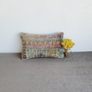 Woven Rug Lumbar Pillow Cover: Bohemian Vintage Carpet Pillow (12x20)