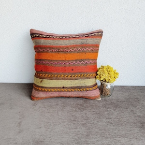 18x18 Vintage Kilim Pillow Cover, Handwoven Pillow , Outdoor Pillow , Bohemian Pillow , Throw Kilim Pillow , Kilim Pillow Cover