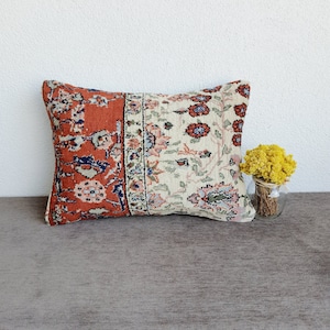 Floral Rug Pillow Cover: Vintage Turkish Boho Decor (16x24 Inches)