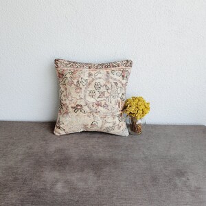 Handmade Turkish Rug Pillow Cover: 16x16 Beige Pink Nomadic Cushion
