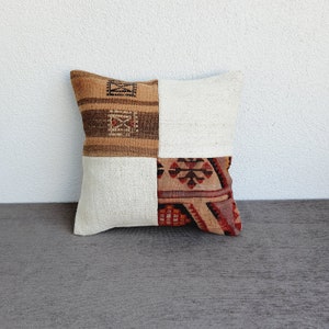 Vintage Decor Pillow Cover , Patchwork Kilim Pillow , Bohemian Decor , 16x16 Kilim Pillow , Turkish Rustic Pillow , Throw Pillow