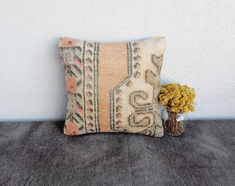 Handwoven Rug Pillow Cover: Farmhouse Decor (16x16 inches)