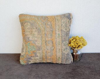 Vintage Turkish Rug Pillow Cover: 16x16 Eclectic Home Decor