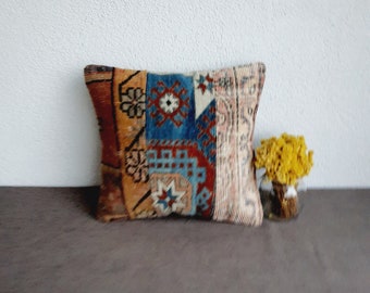 Turkish Patchwork Rug Pillow , 16x16 Turkish Pillow Cover , Home Decor Rug Pillow , Vintage  Gift , Turkish Pillow , Rug Cushion Cover