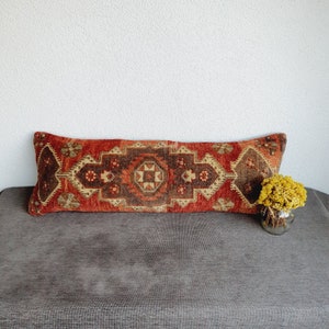 Handmade Turkish Rug Lumbar Pillow Cover: Vintage Home Decor (10x30)