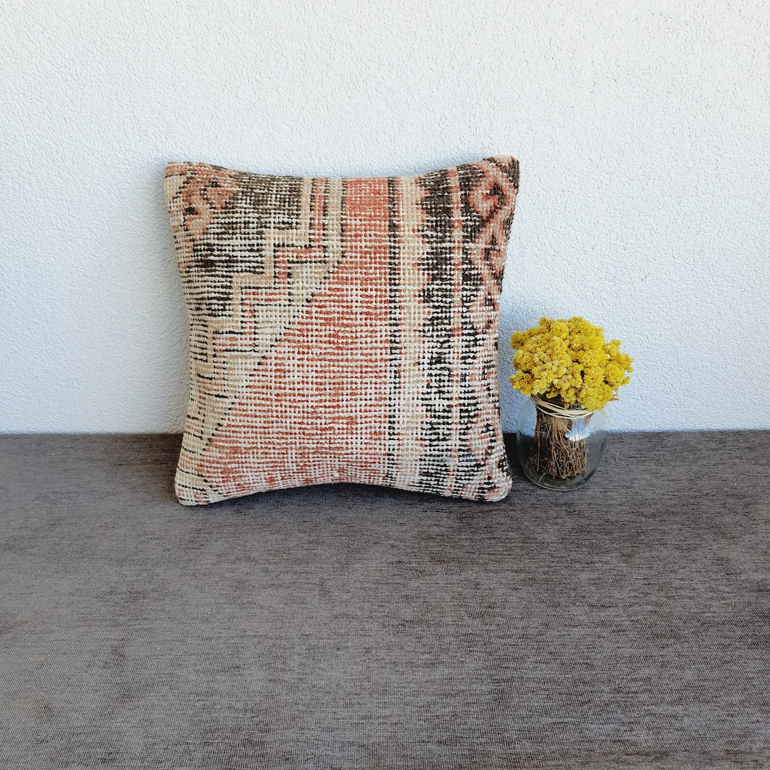 Rug Cushion Cover , 16x16 Turkish Rug Pillow Cover , Boho Rug Pillow , Rug Cushion Vintage