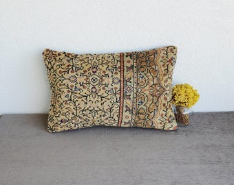 Handwoven Turkish Rug Pillow: Rustic Boho Throw Pillow (16x24)