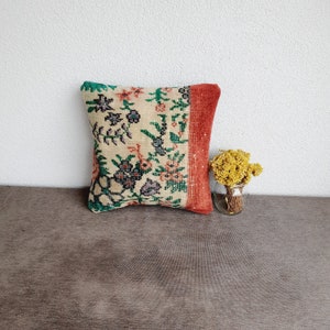Handmade Floral Rug Pillow Cover: Boho Turkish Pillow, 16x16