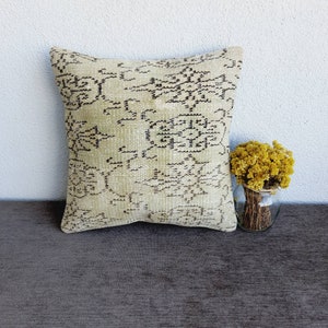 Vintage Turkish Rug Pillow Cover: Boho Oushak Carpet Pillow (16x16)