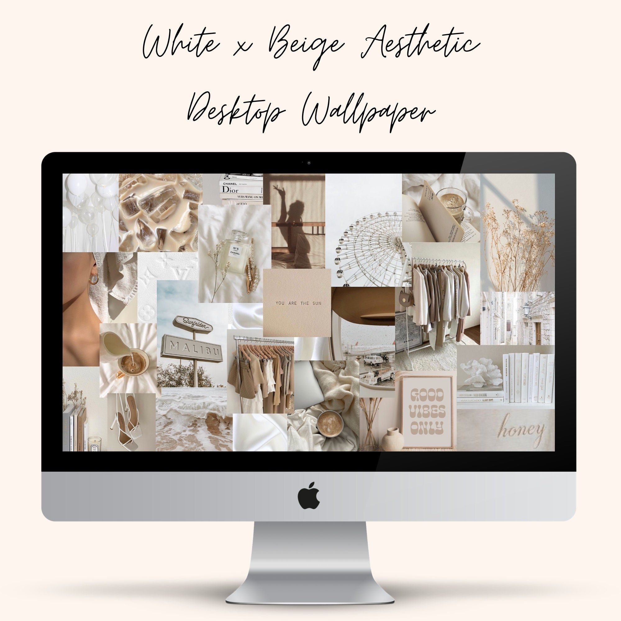 White X Beige Neutral Aesthetic Desktop Wallpaper Digital Download