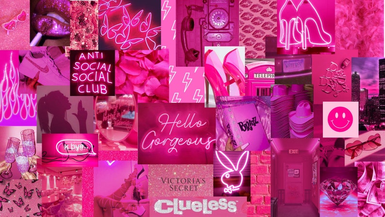 Buy Hot Pink Aesthetic Desktop Wallpaper, Hot Pink, Pink, Digital ...