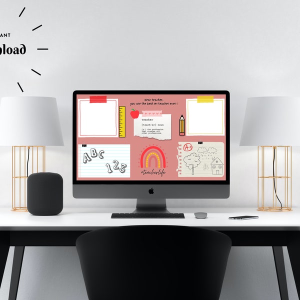 Teacher Aesthetic Style 3 Desktop Wallpaper, School Teacher, Fun/Colorful, Digital Download, Computer Wallpaper