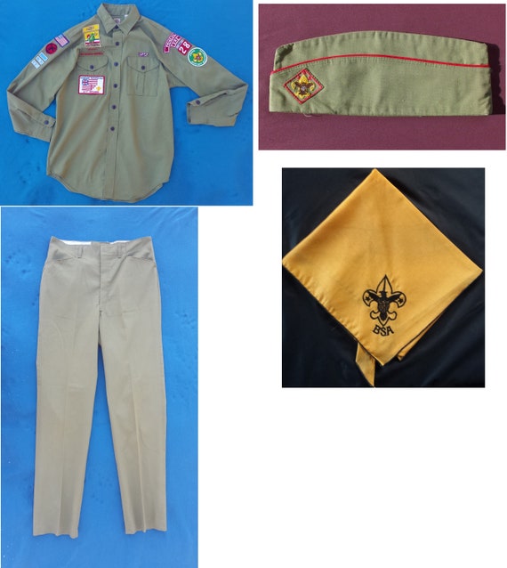 Vintage Boy Scout Uniform hat, Neckerchief, Shirt, and Pants With