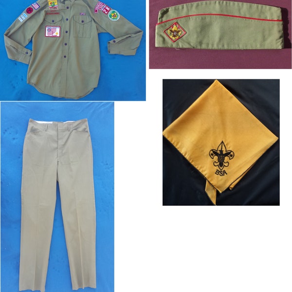 Vintage Boy Scout Uniform (Hat, Neckerchief, Shirt, and Pants) with 14 patches