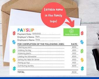 Editable Payslip for Kids, Printable Kids Paycheck, Reward Payslip, Earn Money, Kids Pay Check, Kids Reward Chart, Chore Chart PDF + PPTX