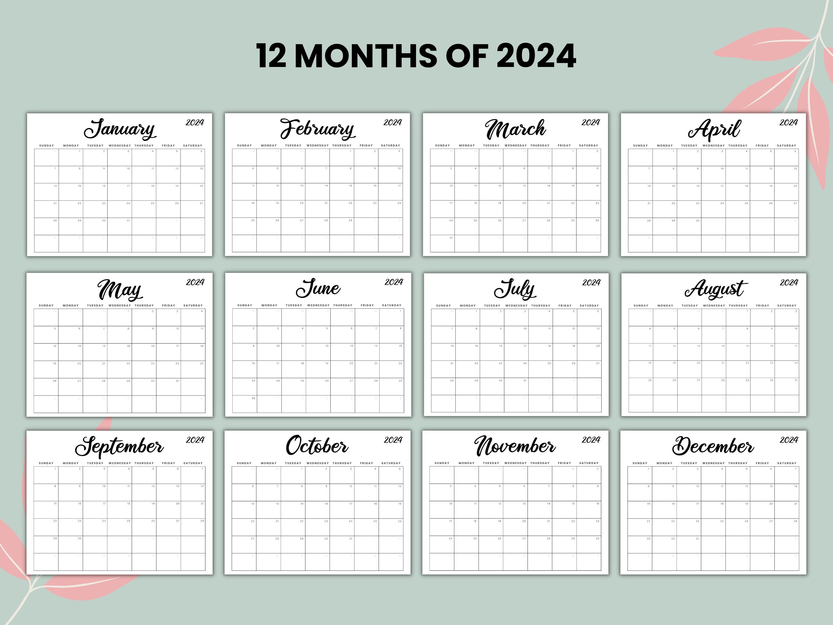 Editable 2023 Calendar, 2024 Calendar, 2024 Monthly Planner, Printable