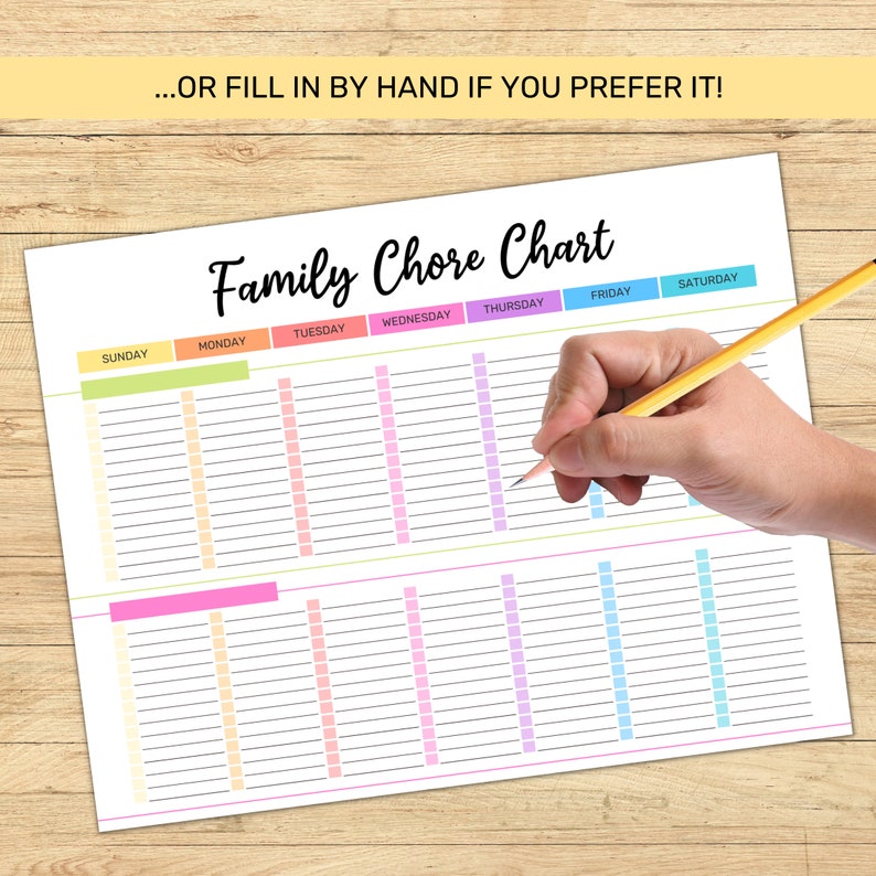 Family Chore Chart Printable Weekly Chore Chart Editable - Etsy
