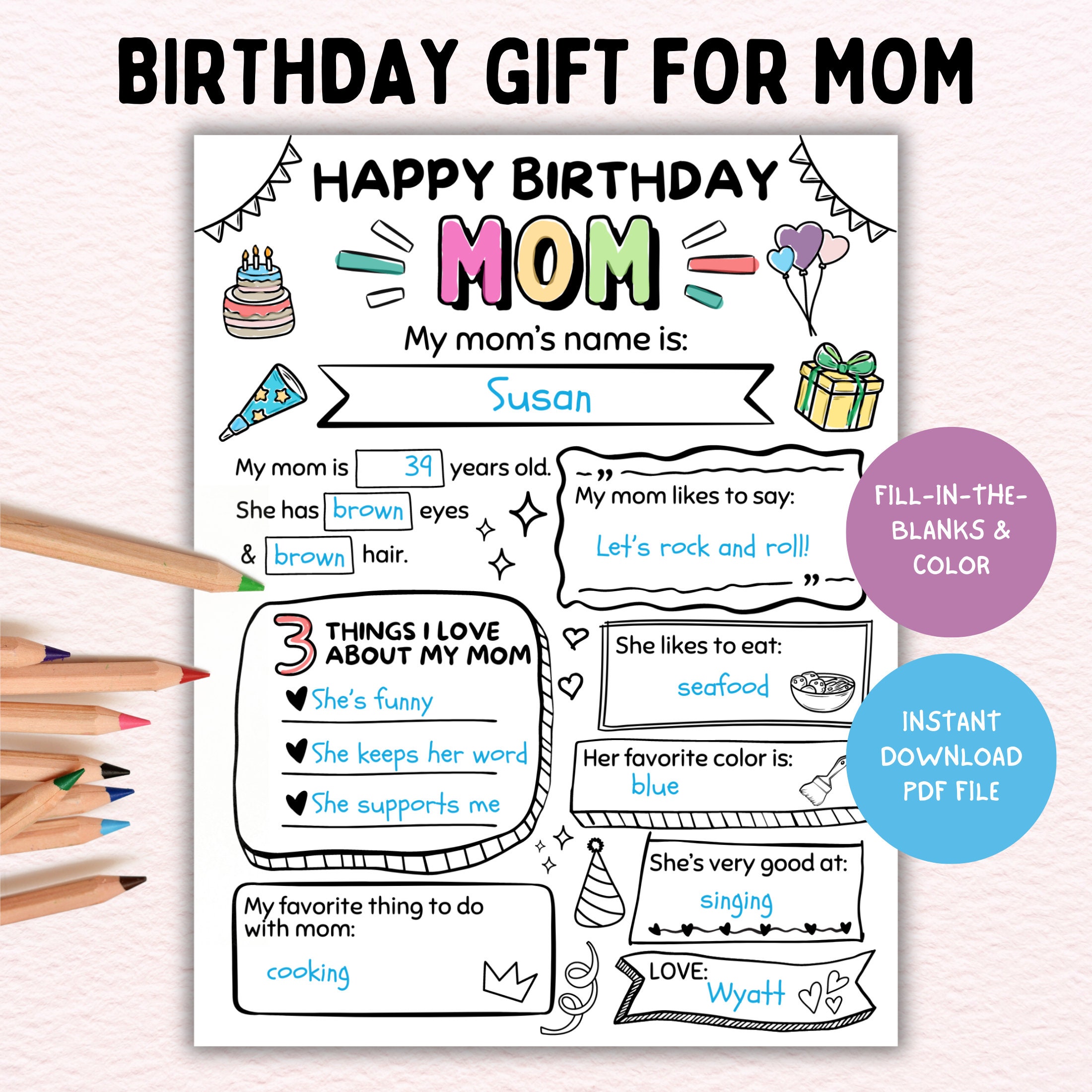 Happy Birthday Mom, Printable Mom Birthday Card, Mum Coloring Page ...