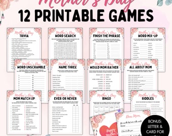 Mothers Day Printable Games, Mothers Day Game Bundle, Mothers Day Party Game, Mothers Day Trivia Feud, Word Search, Mothers Day Brunch Ideas