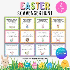 Easter Scavenger Hunt Game, Easter Hunt Games, Indoor Easter Treasure Hunt, Printable Easter Game, Easter Egg Hunt Clue Cards