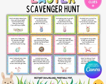 Easter Scavenger Hunt for Kids, Indoor Easter Treasure Hunt for Kids, Printable Easter Game, Easter Egg Hunt Clues, Kids Easter Activities