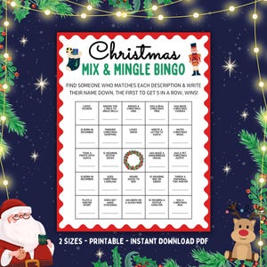 Christmas Mix and Mingle Bingo Game, Find the Guest Bingo, Printable Christmas Ice Breaker, Jingle and Mingle Holiday Party, Get to Know You