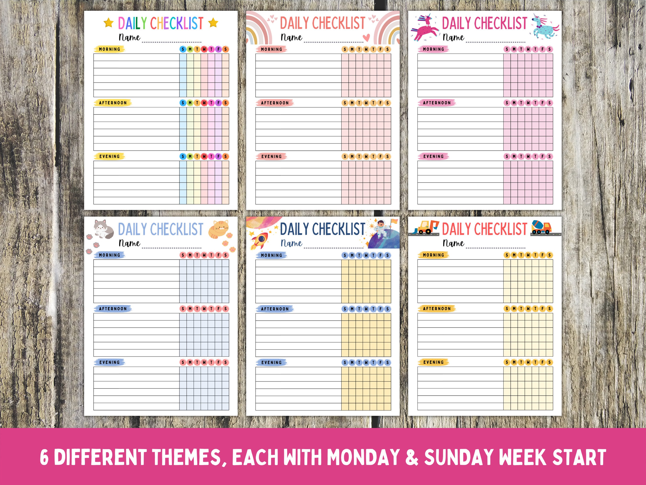 Kids Daily Checklist: Editable Chore Chart, 6 Themes (digital PDF) - Etsy