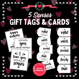 Five Senses Gift, Printable Gift Tags, Printable 5 Senses Gift for Him, Boyfriend Valentines Gift, for Her, Birthday Gift, Anniversary Gift