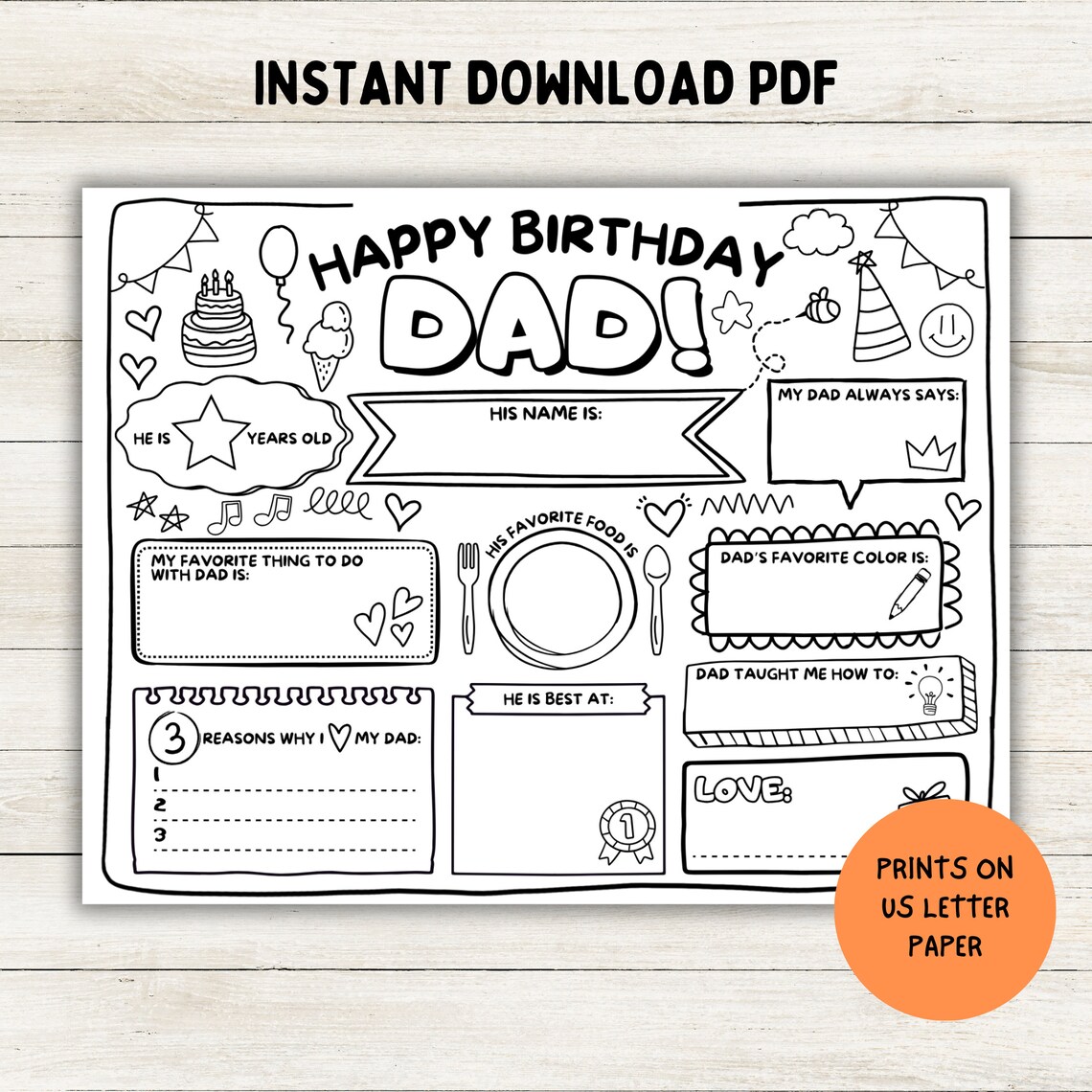 Happy Birthday Dad Coloring Page, Printable All About Dad Fill in ...