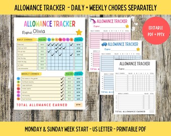 Kids Chore Chart: Daily & Weekly Allowance Tracker (Editable PDF)