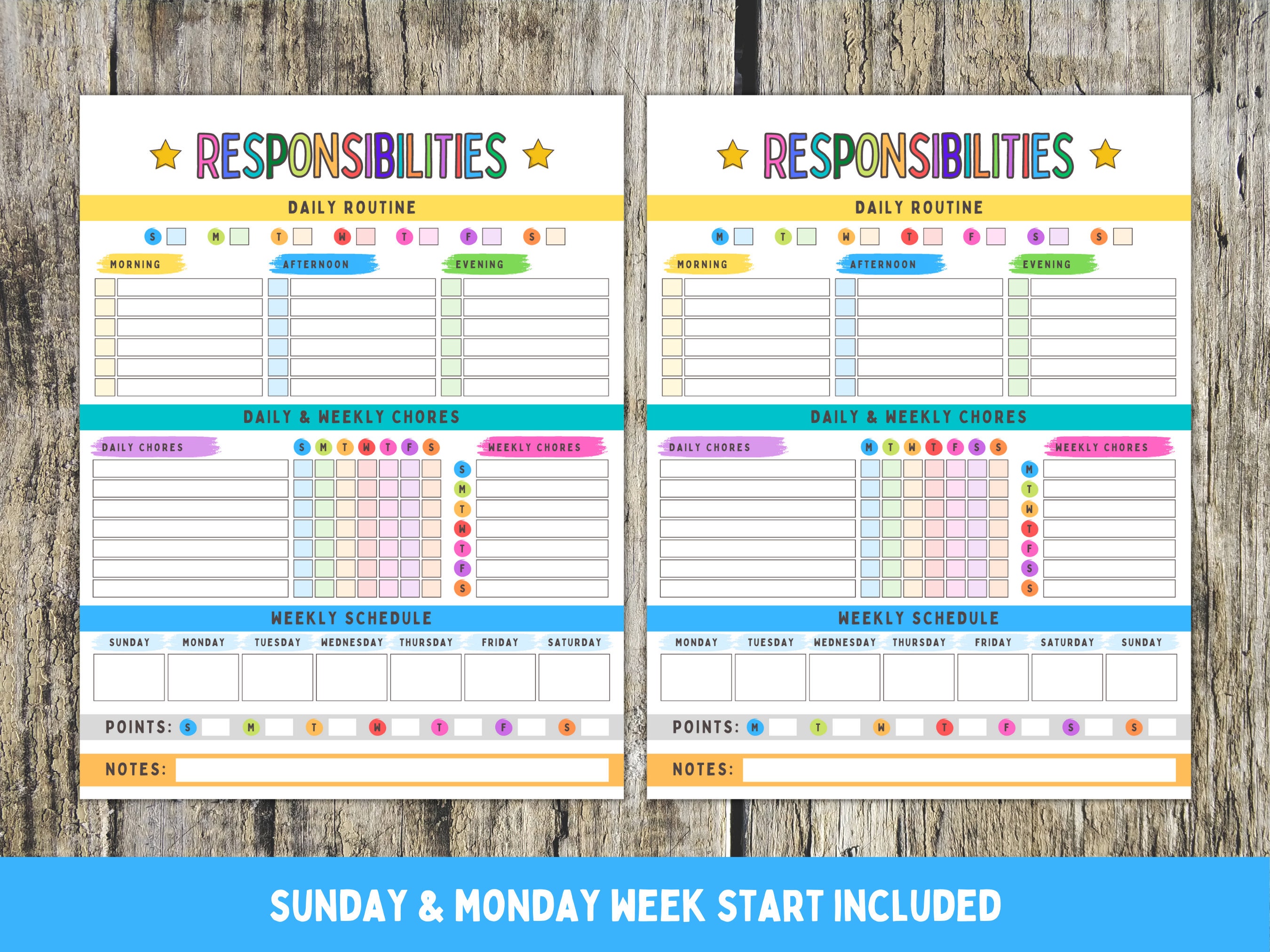 Printable Responsibility Chart, Editable Daily Weekly Chores Chart ...