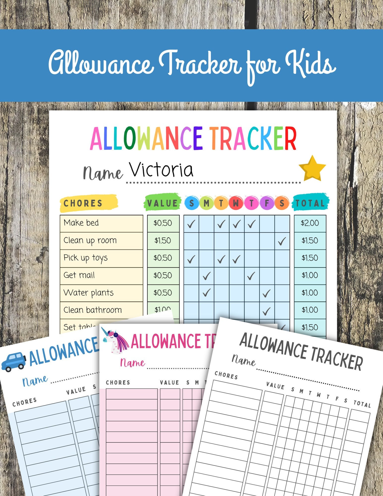 Allowance Tracker for Kids Printable Weekly Allowance Chore Etsy