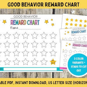 Gráfico de recompensas de comportamiento imprimible para niños, gráfico de comportamiento editable, buen comportamiento imprimible, descarga instantánea imprimible en el aula PDF digital
