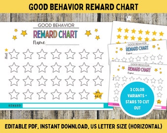 Printable Behavior Reward Chart for Kids, Editable Behavior Chart, Good Behavior Printable, Classroom Printable Instant Download Digital PDF