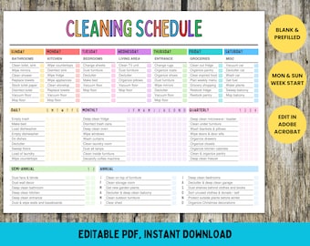 Editable Cleaning Schedule I Printable Weekly, Monthly Cleaning ...