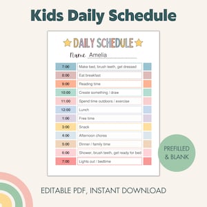 Kids Daily Schedule, Printable Daily Routine for Kids, Daily Planner, Homeschool Planner, Daily To Do List, Nanny Guide, Editable PDF