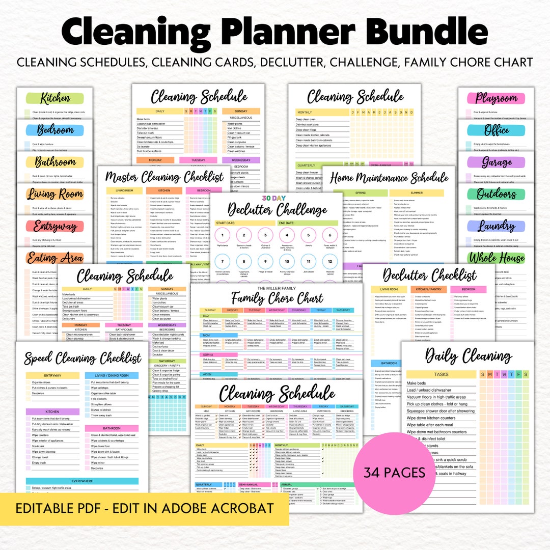 Cleaning Planner Bundle: Family Chore Chart & Cleaning Schedule ...