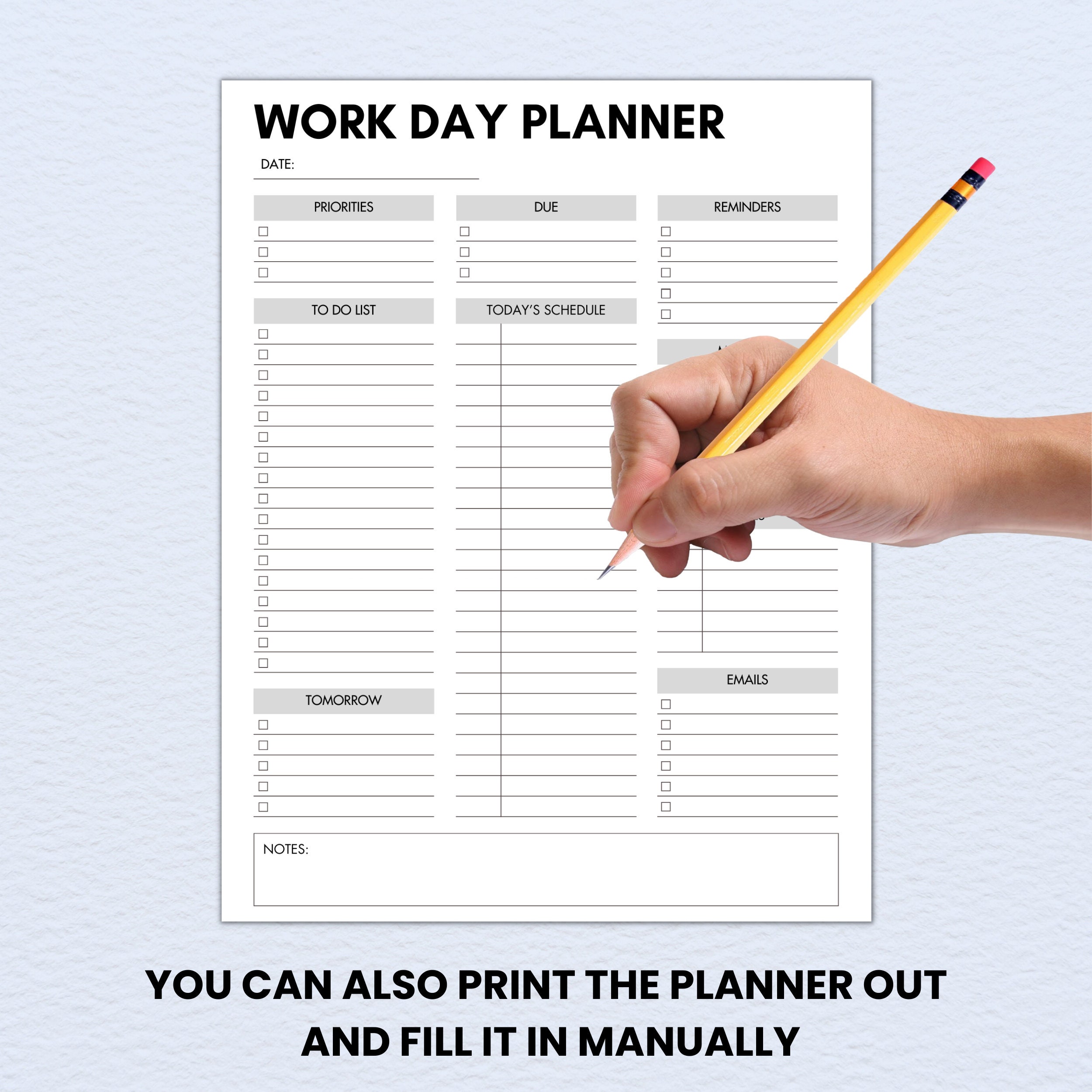 Printable Work Planner, Editable Work Log, Work Day Planner, Fillable ...