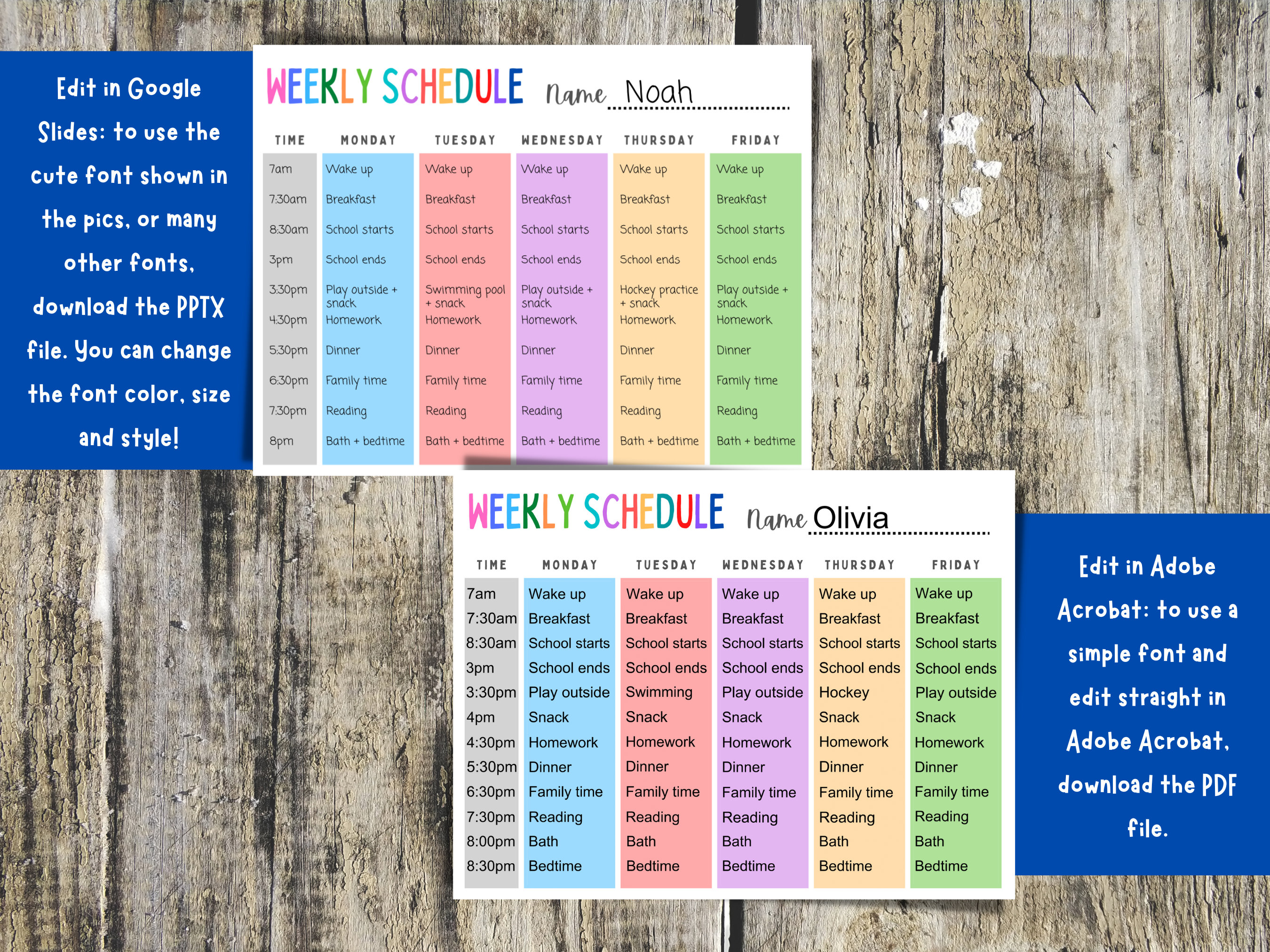 Kids Weekly Planner: Editable Schedule Chart (PDF, PPTX) - Etsy